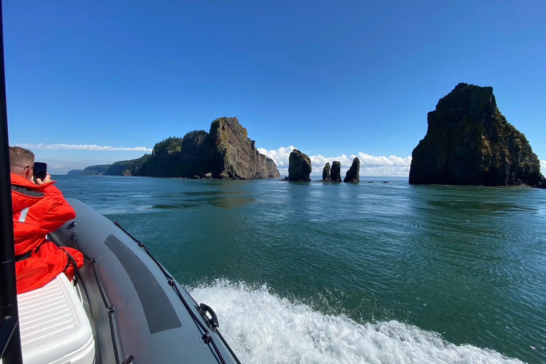 Basalt sea cliffs rising from the Bay of Fundy
