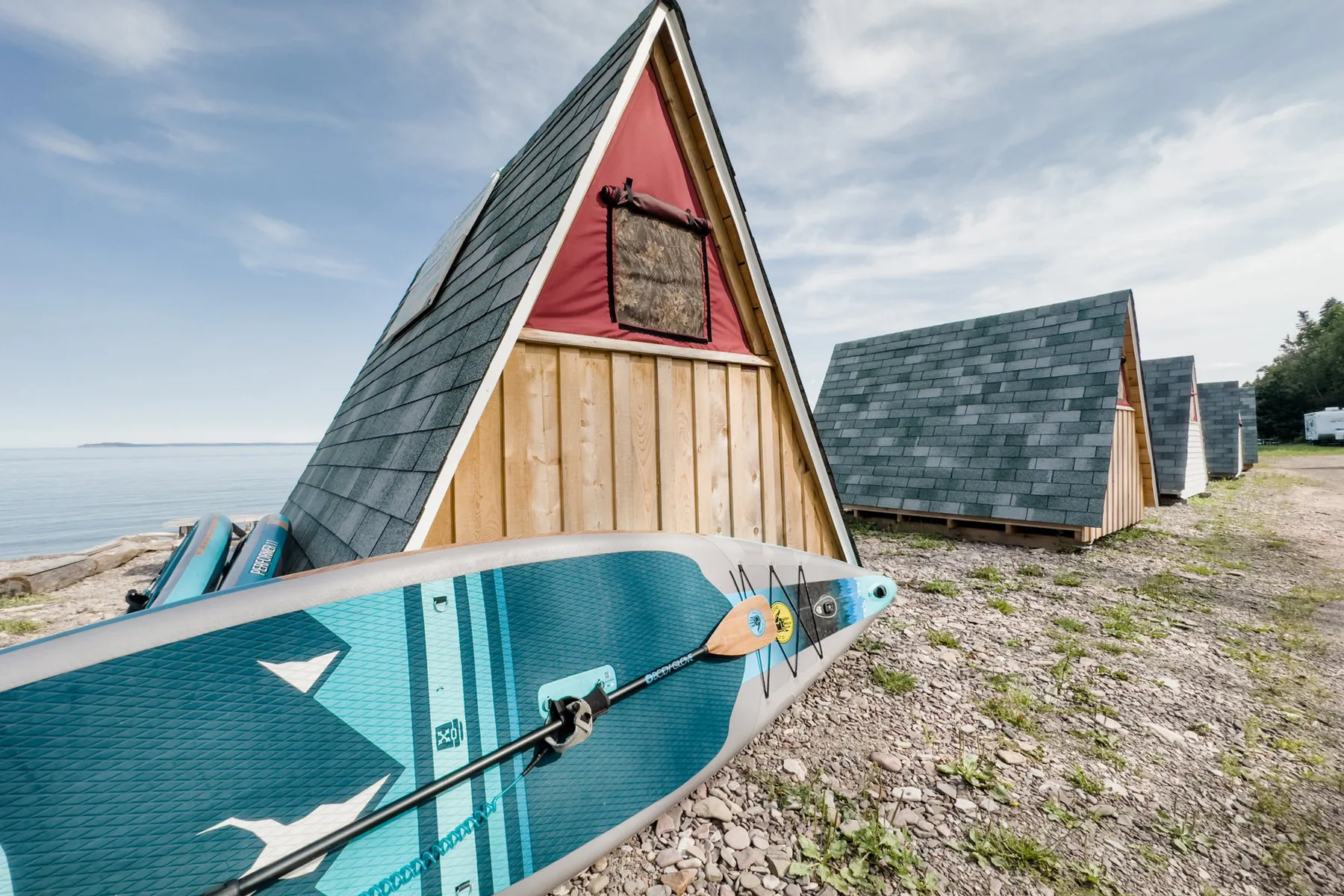 A stand-up paddleboard on calm water at Spencers Island