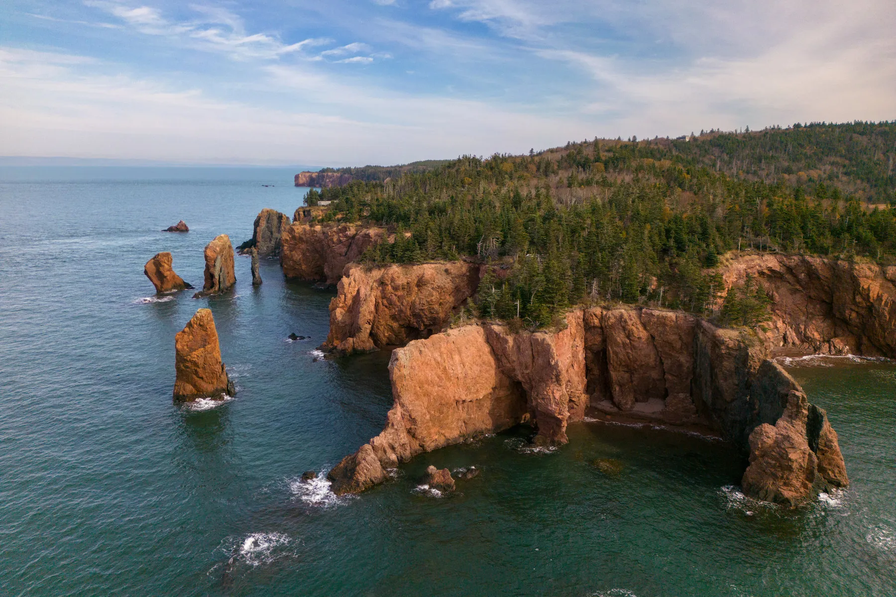 The Three Sisters sea stacks standing off the Cape Chignecto coastline